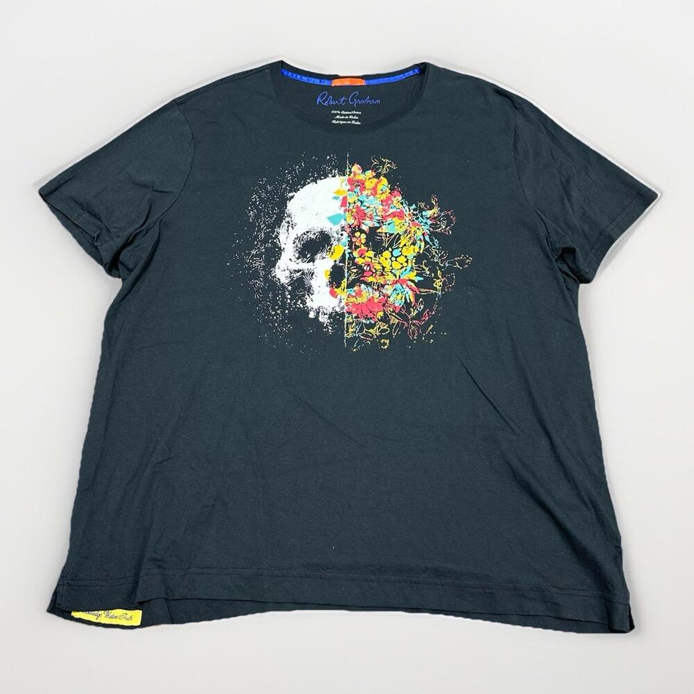 Robert Graham Men's 3XL Black Abstract Splatter Skull Art Graphic T Shirt Cotton